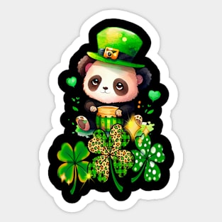 Chibi Panda Adorable St Patrick's Day Bear Lover & Clover Sticker